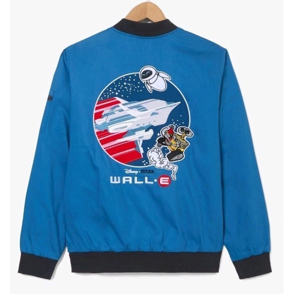 NEW Disney Pixar WALL-E Icons Mens 2XL‎ Flight Jacket Blue Embroidered Patches